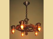 1920s Signed CB Rogers 5 Light Fixture in Original Colors and Patina