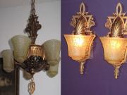 Beardslee SET 5 Slip Shade Ceiling Fixture with Matching Signed Sconces