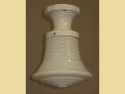 Ringed Milk Glass Shade on White Porcelain Fitter 1930s